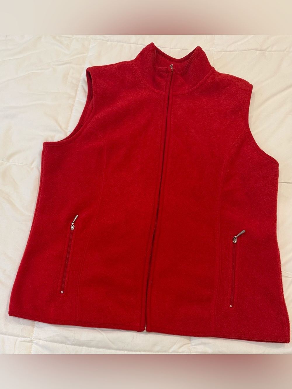 Karen Scott Sport Bright Red Full Zip Fleece Vest Zipper Pockets Size L